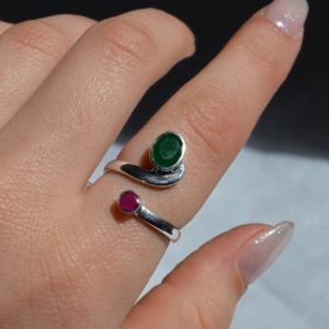 Ring of Silver 925 with semi-precious stones Emerald and Ruby Brigitte-mk-jewels
