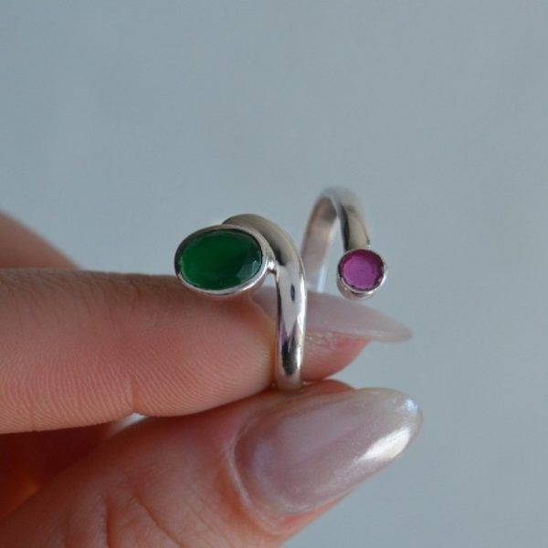 Ring of Silver 925 with semi-precious stones Emerald and Ruby Brigitte-mk-jewels