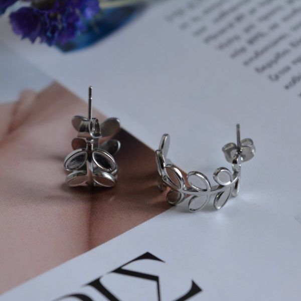 Stainless steel earrings laurel branch 10x20mm. Lena mk-jewels