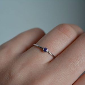 Rhodium plated silver ring 925 with Zircon Purple. Milene purple mk-jewels