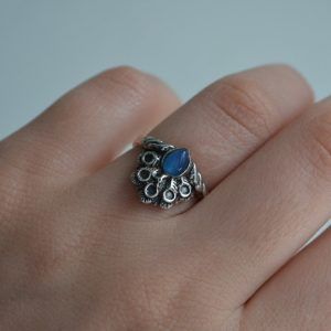 Ring made of Silver 925 with semi-precious stone Blue Jade. Pignon Oceanite-mk-jewels