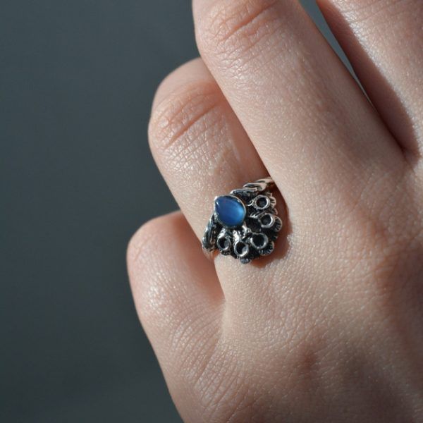 Δαχτυλίδι από Ασήμι 925 με ημιπολύτιμη πέτρα Μπλέ Jade. Pignon Oceanite-mk-jewels