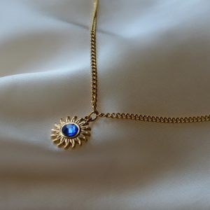 Stainless steel Sun necklace with rhinestones-Violette-mkjewels