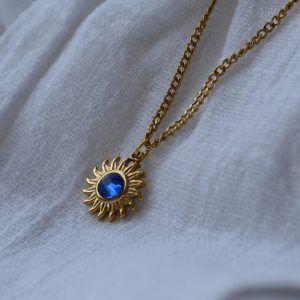 Stainless steel Sun necklace with rhinestones-Violette-mkjewels