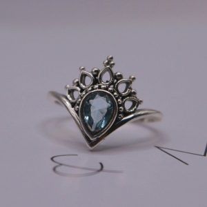 Sterling Silver Ring 925 Crown with Tear Semi-Precious Aquamarine. Galadriel Aquamarine mk-jewels