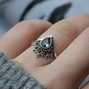 Silver 925 Ring Crown with Tear Semi-Precious Aquamarine Galadriel Aquamarine mk-jewels