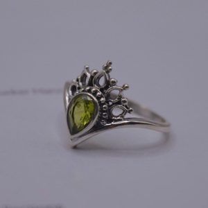 Silver Ring 925 Crown with Tear Semi-Precious Peridot Galadriel Peridot mk-jewels