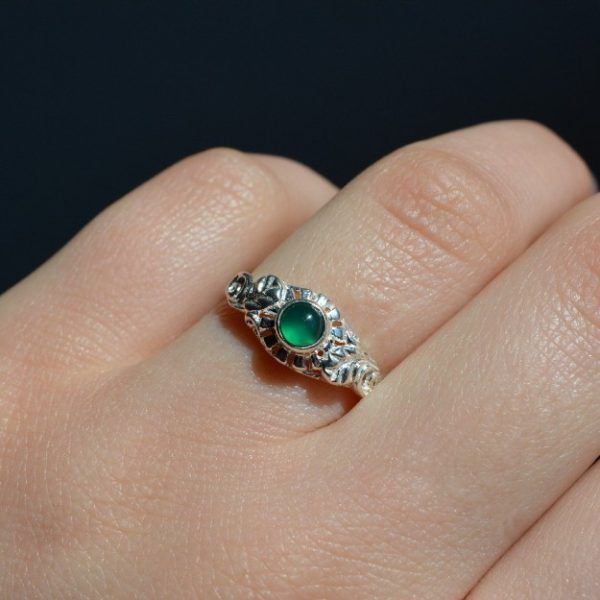 Ring of Silver 925 with semi-precious stone Emerald-mk-jewels