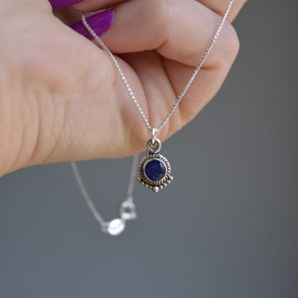 Sterling Silver necklace with semi-precious stone Sapphire- Lily Sapphire-mk-jewels(