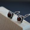 Earrings of Silver 925 hook with round semi-precious stones Garnet. Felicity granada mk-jewels
