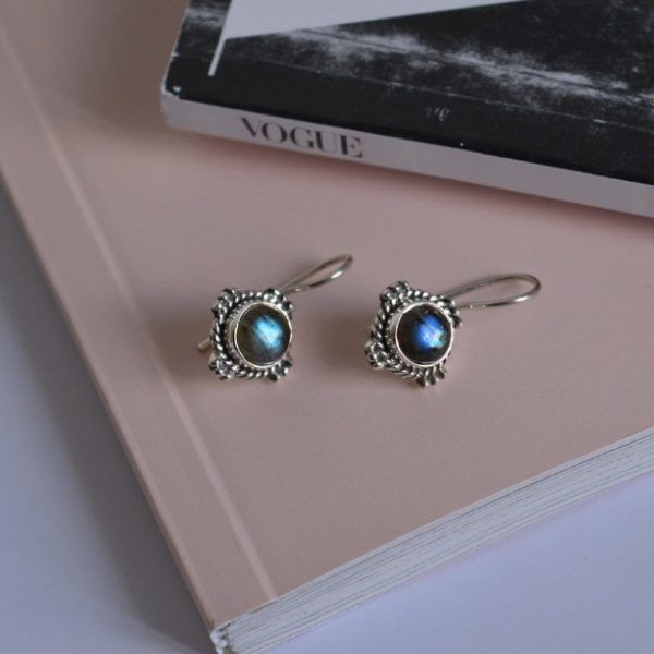 Earrings made of Silver 925 hook with round semi-precious stones Labradorite Felicity Labradorite mk-jewels
