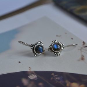 Earrings made of Silver 925 hook with round semi-precious Labradorite stones. Felicity Labradorite mk-jewels