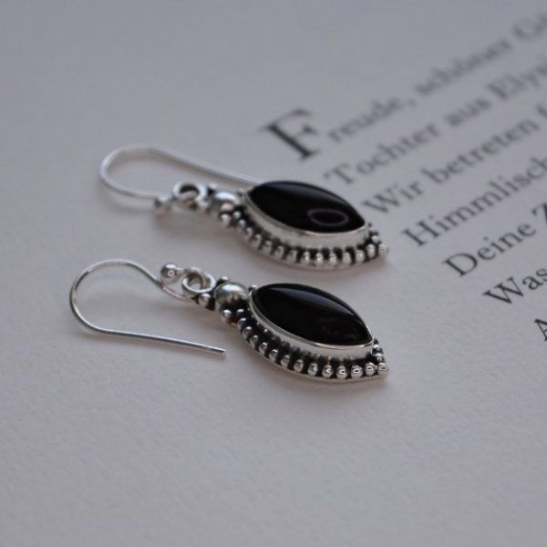 Σκουλαρίκια από Ασήμι 925 με ημιπολύτιμες πέτρες Μαύρος Όνυχας Black swan mk-jewels