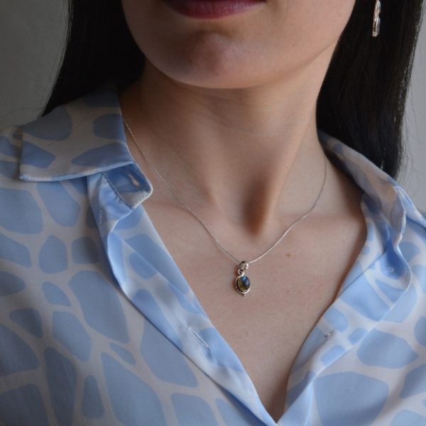 Κολιέ από Ασήμι 925 με ημιπολύτιμη πέτρα Λαμπραδορίτη-Electra labradorite-mk-jewels