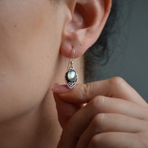 Earrings of Silver 925 with oval semi-precious stones Labradorite-Bella Labradotite-mk-jewels