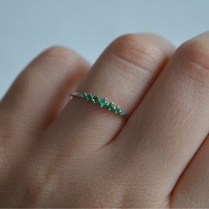 Rhodium plated silver ring 925 with green zircons-Henrietta Green-mk-jewels
