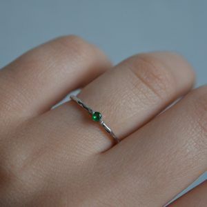 Rhodium plated silver ring 925 with green zirconia-Natalie Green-mk-jewels