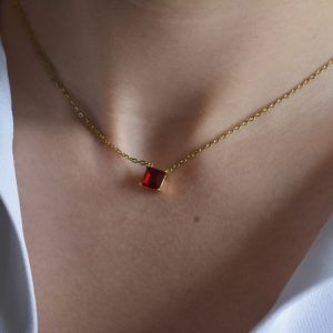 Stainless steel necklace with red cubic zirconia-Tina Necklace red-mk-jewels