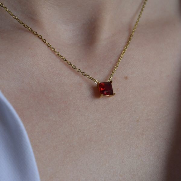 Κολιέ από ανοξείδωτο ατσάλι με κόκκινο ζιργκόν-Tina Necklace red-mk-jewels