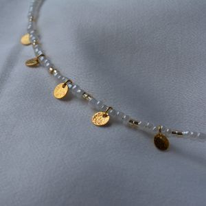 Necklace with white beads and gold coins-Vivid-mk-jewels