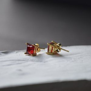 Stainless steel and red cubic zirconia earrings-Tina earrings red-mk-jewels