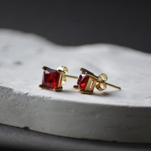 Σκουλαρίκια από ανοξείδωτο ατσάλι και κόκκινα ζιργκόν-Tina earrings red-mk-jewels