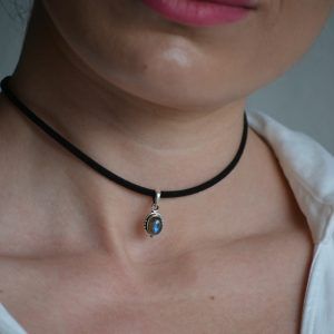 Choker with pendant made of Silver 925 and semi-precious stone Labradorite-Electra choker-mk-jewels