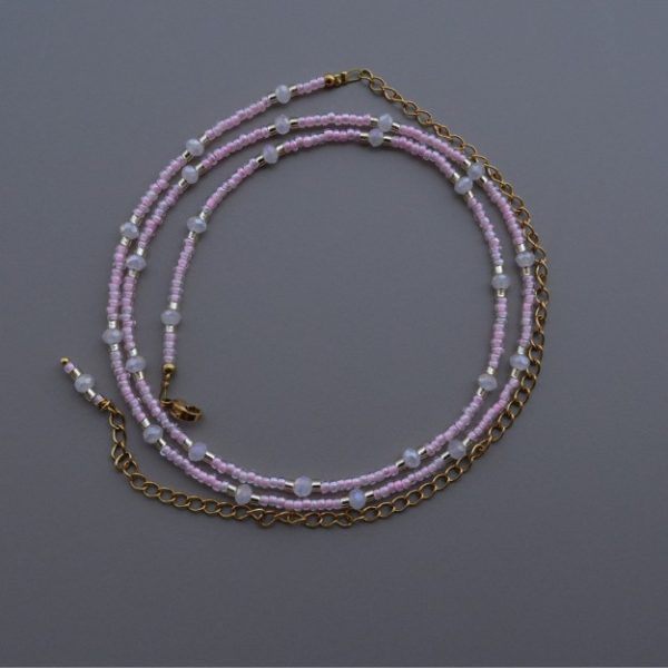 Αλυσίδα μέσης με χάντρες ροζ, γαλάζιες και χρυσές-Rosalia Belly Chain-mk-jewels