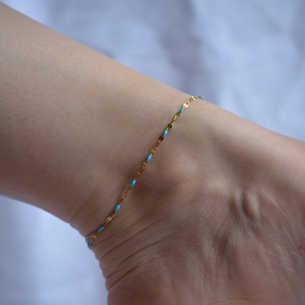Stainless steel and enamel ankle bracelet light blue-Andrea Blue anklet-mk-jewels