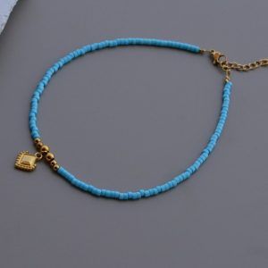 Βραχιόλι ποδιού με γαλάζιες χάντρες και χρυσά στοιχεία-Mila blue-mk-jewels