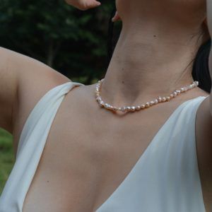 Κολιέ με Μαργαριτάρια γλυκού νερού ροζ-Pearl Charm-mk-jewels