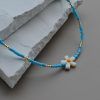 Necklace with light blue beads and mother of pearl flower-Azure Delight-mk-jewels