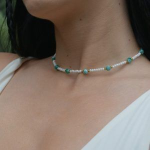 Necklace with white and green semi-precious beads-Tranquil Symphony-mk-jewels