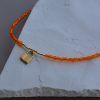 Necklace with orange, gold beads and padlock-Sun Kissed-mk-jewels