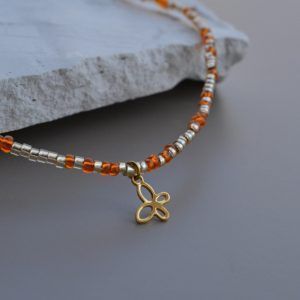 Necklace with orange, gold beads and butterfly-Golden Butterfly-mk-jewels