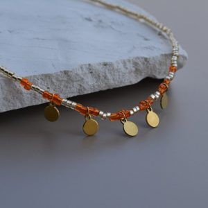 Necklace with orange, gold beads and gold coins-Golden Sunset-mk-jewels