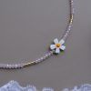 Necklace with pink beads and mother of pearl flower-Roza Delight-mk-jewels