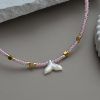 Necklace with pink beads and mother of pearl tail-Fairy of the Sea-mk-jewels