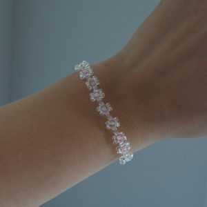 Handmade Bracelet with flowers made of iridescent and pink beads-Blossom Glow-mk-jewels