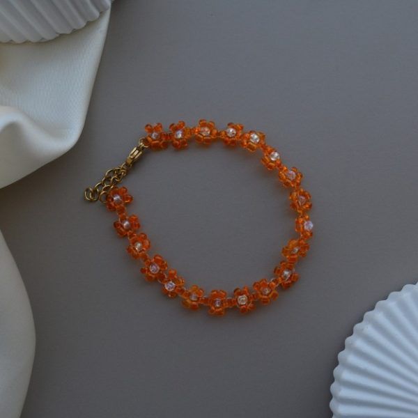 Χειροποίητο Βραχιόλι με λουλούδια από πορτοκαλί χάντρες-Blossom Orange-mk-jewels