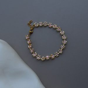 Χειροποίητο Βραχιόλι με λουλούδια από χρυσές και ροζ χάντρες-Blossom Gold-mk-jewels