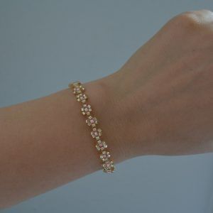 Handmade Bracelet with flowers made of gold and pink beads-Blossom Gold-mk-jewels