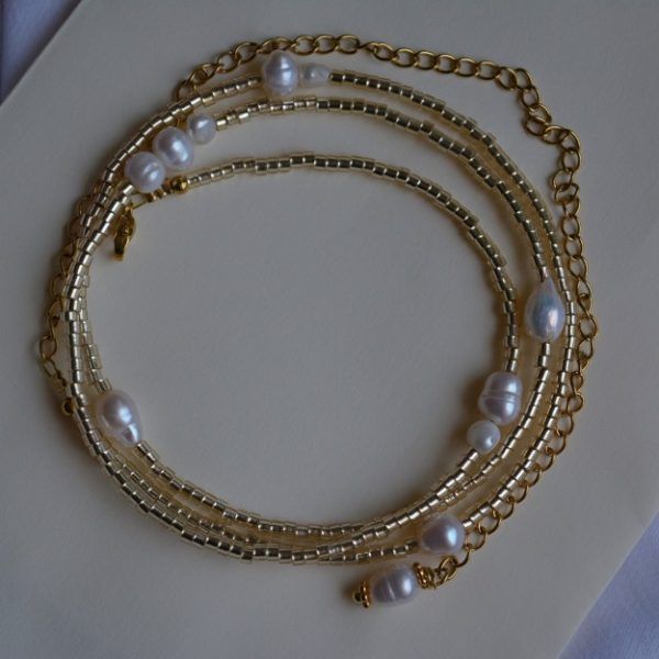 Αλυσίδα μέσης με χρυσές χάντρες και μαργαριτάρια-Golden Essence-mk-jewels