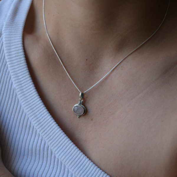 Κολιέ από Ασήμι 925 με ημιπολύτιμη Πέτρα Rose Quartz- Cecil Rose Quartz-mk-jewels