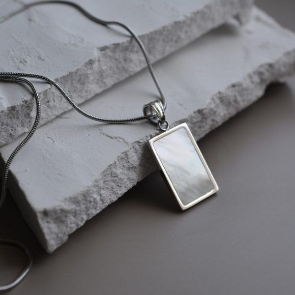 Stainless steel necklace with rectangular pendant with Fildisi-Nancy Silver-mk-jewels