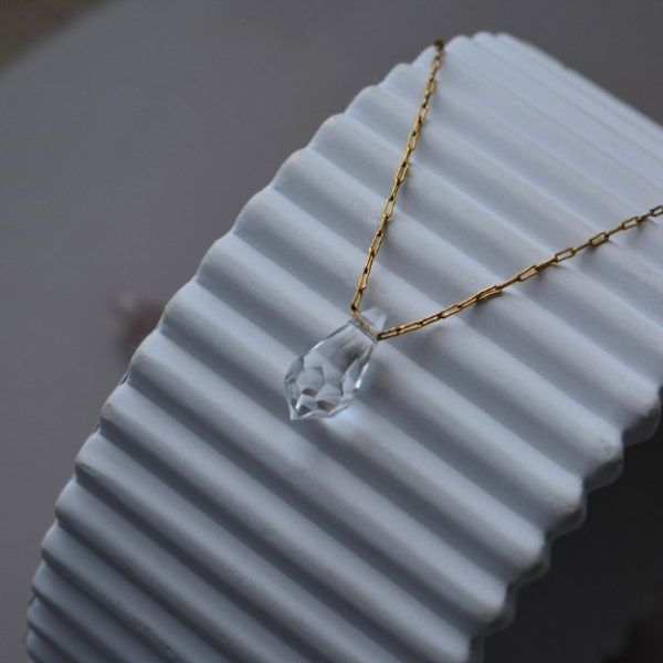 Necklace made of gold plated stainless steel and white crystal-Crystal White-mkjewels