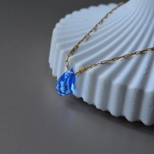Necklace made of gold plated stainless steel and blue crystal-Crystal Blue-mkjewels