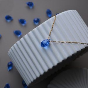 Necklace made of gold plated stainless steel and blue crystal-Crystal Blue-mkjewels