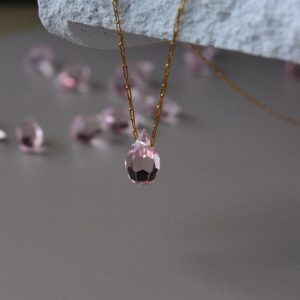 Κολιέ από επίχρυσο ανοξείδωτο ατσάλι και ροζ κρύσταλλο-Crystal Pink-mk-jewels
