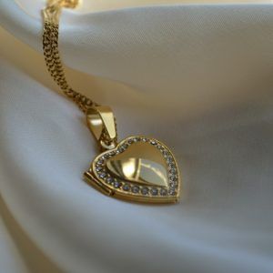 Gold plated stainless steel heart pendant with cubic zirconia-Julienne-mkjewels